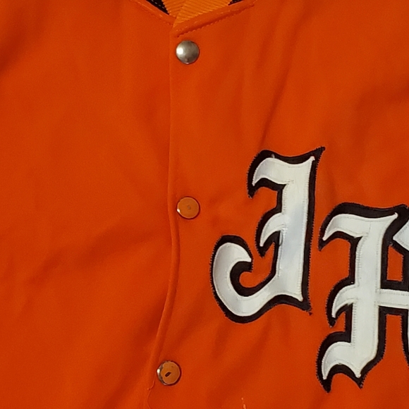 Vintage 1980s Orange White Embroidered Lightweight Varsity Jacket Large 80s #76 - Picture 9 of 16